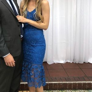 Lulus blue midi cocktail wedding guest dress